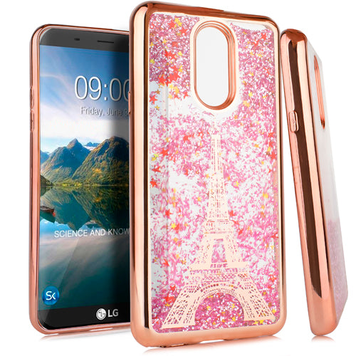 GSA Liquid Glitter Eiffel Tower Case For LG Stylo 4 - Rose Gold