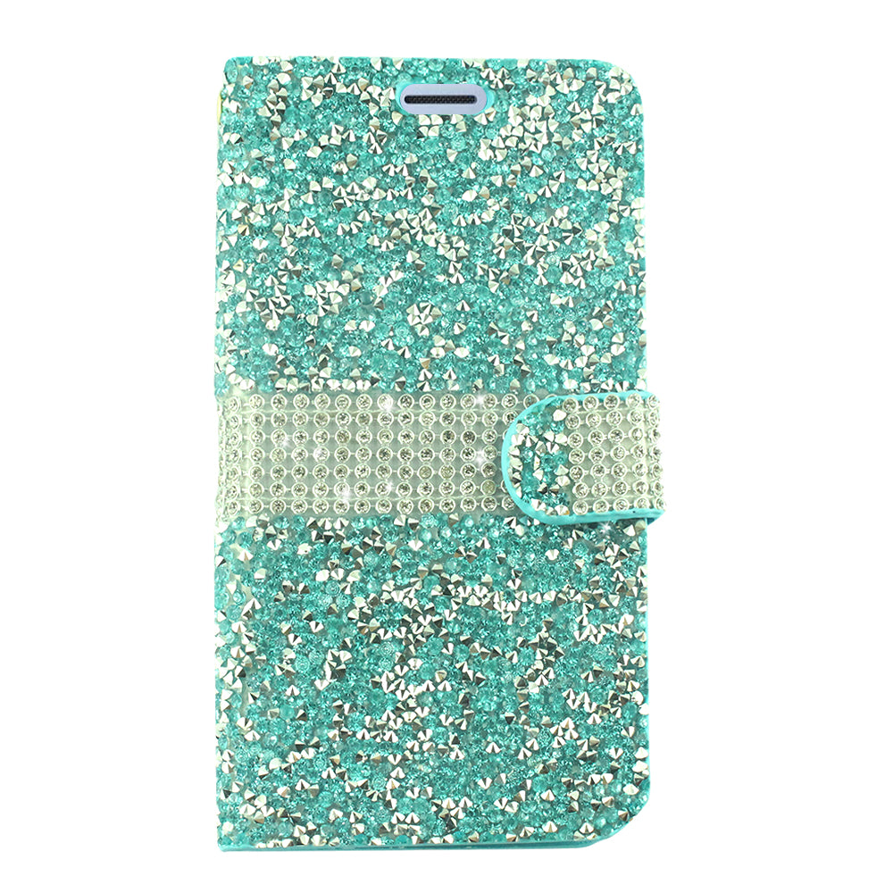 GSA Rock Bling Flip Wallet Case For Samsung Galaxy J7 (2018) & J737- Light Blue