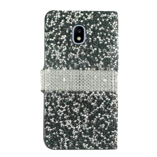 GSA Rock Bling Flip Wallet Case For Samsung Galaxy J3 (2018)/J337 - Black/Silver