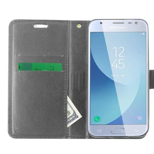 GSA Rock Bling Flip Wallet Case For Samsung Galaxy J3 (2018)/J337 - Black/Silver