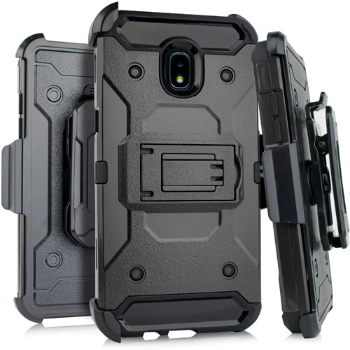 GSA Rugged Hybrid Kickstand Case w/Holster For Samsung Galaxy J3 (2018), J337, Star Black