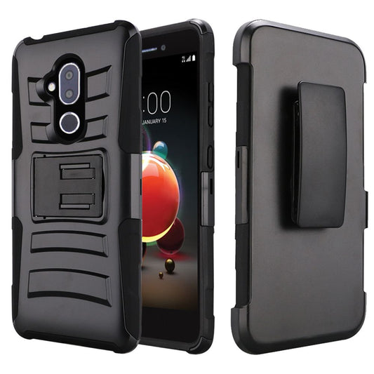 HRW Armor Hybrid Side Kickstand With Holster Clip Case For Alcatel 7 Folio Black