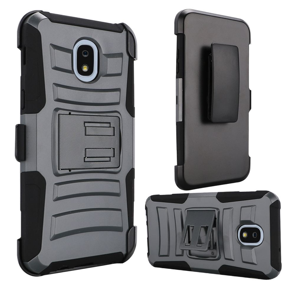 GSA Hybrid Kickstand Case Holster For Samsung Galaxy J7(2018), J737Gray/Black