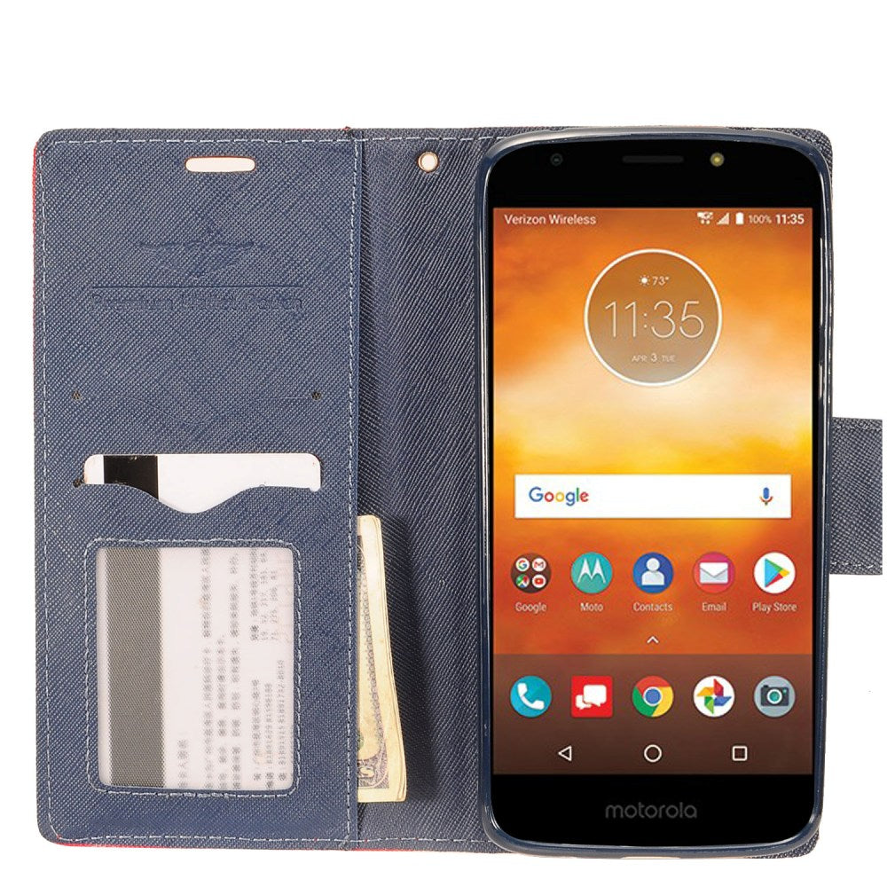 GSA Denim Fabric Wallet Case for Motorola Moto E5 Plus, E5 Supra & XT1924 Red & Blue
