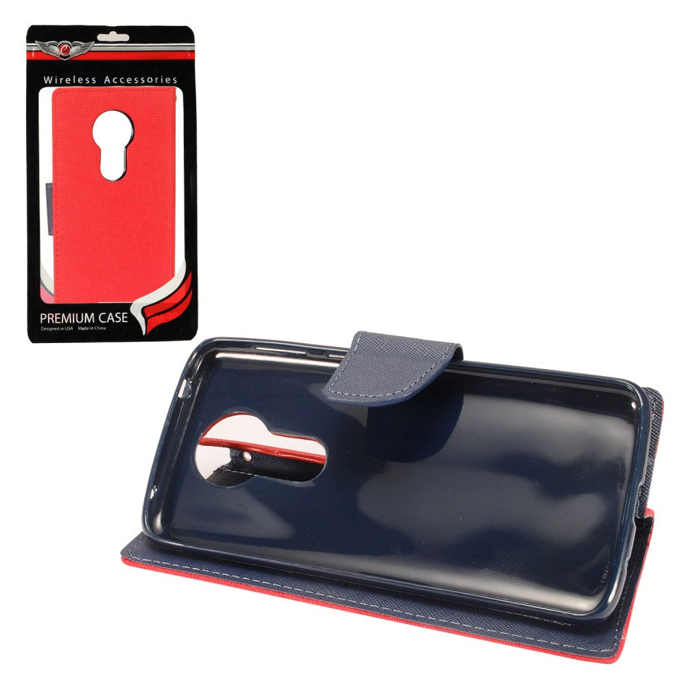 GSA Denim Fabric Wallet Case for Motorola Moto E5 Plus, E5 Supra & XT1924 Red & Blue