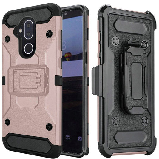 GSA Robust Rugged Holster Clip Case For Alcatel 7 Folio, 6062, T-Mobile REVVL 2 Plus, - Rose Gold/Black