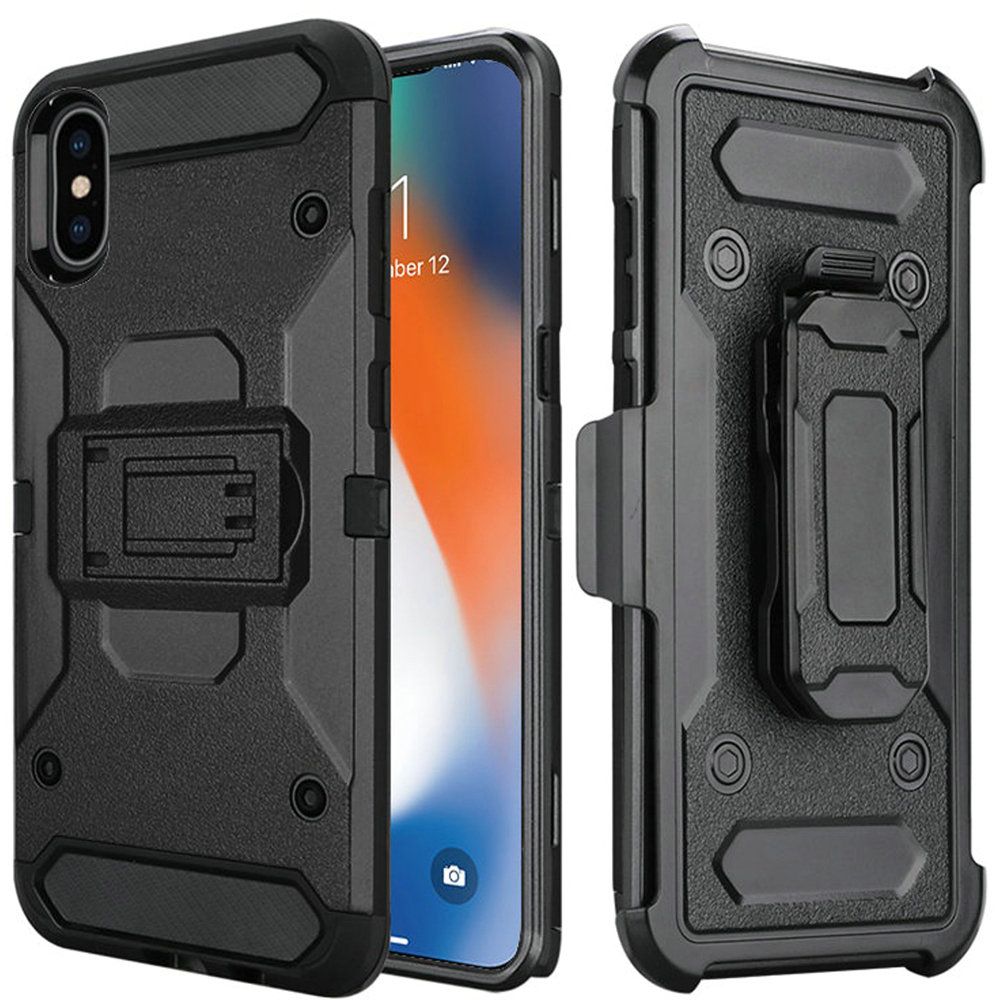 GSA Robust Rugged Kickstand Hybrid Holster For iPhone XS Max (6.5")-Black