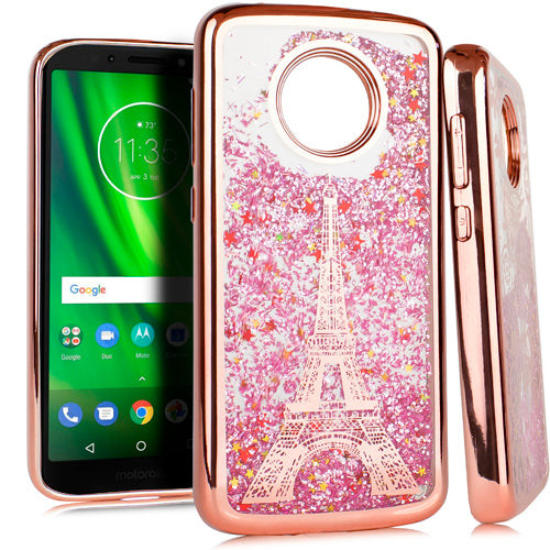 Emax Liquid Glitter Eiffel Tower Case For Motorola Moto E5 Play/E5 Cruise - Rose Gold
