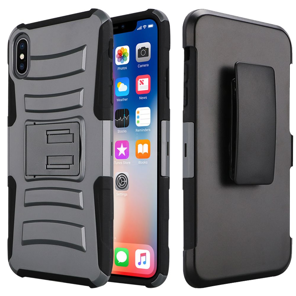 GSA Armor Hybrid Kickstand Holster For iPhone XS Max (6.5") - Gray/Black