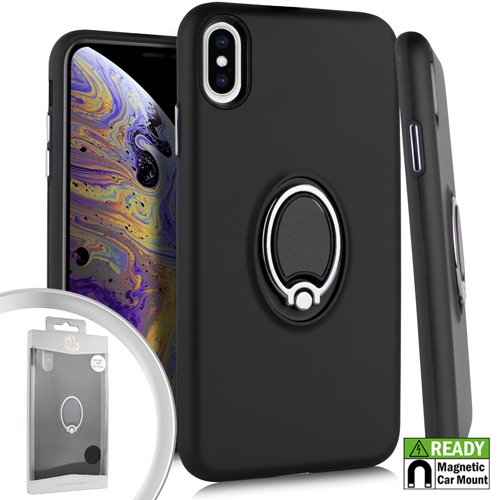 GSA Metallic Hybrid Case with Ring Stand For iPhone XS Max (6.5") - Black