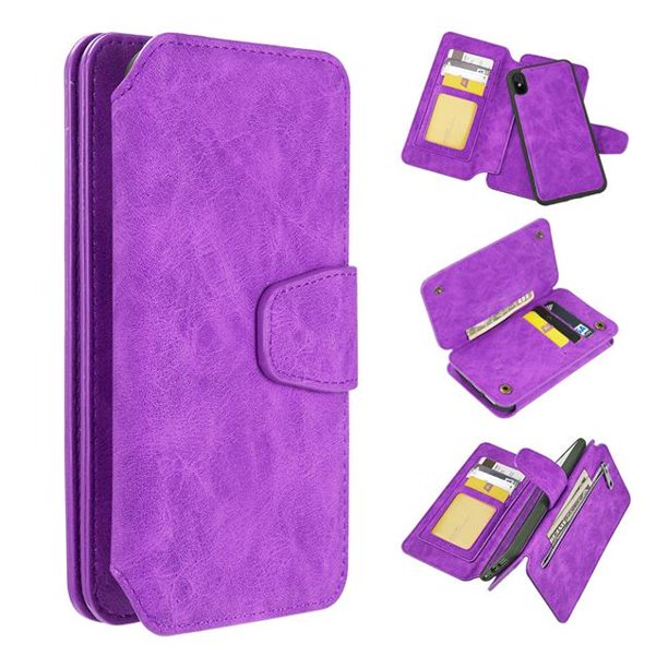 GSA Luxury Leather Flip Wallet Case For iPhone XS Max (6.5") - Purple