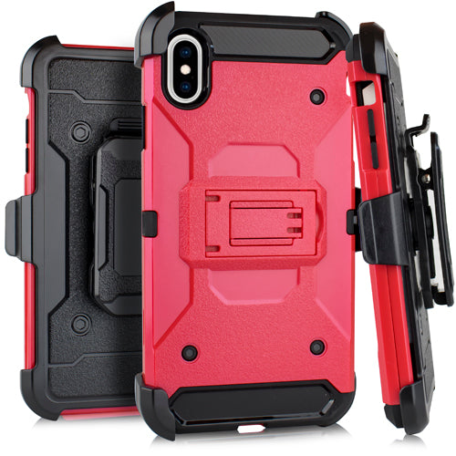 GSA Rugged Kickstand  Case w/Holster For iPhone XS Max (6.5")-Red/Black