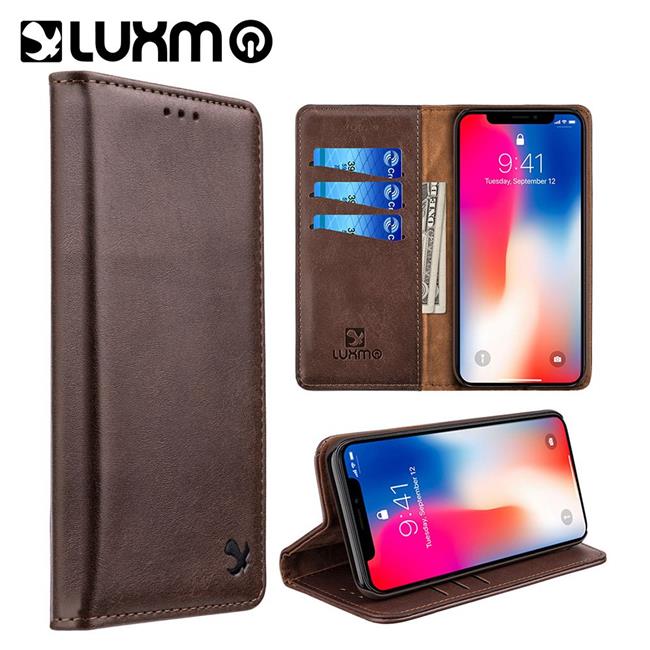 GSA Luxury Gentleman Leather Flip Wallet For iPhone XS Max (6.5") - Brown