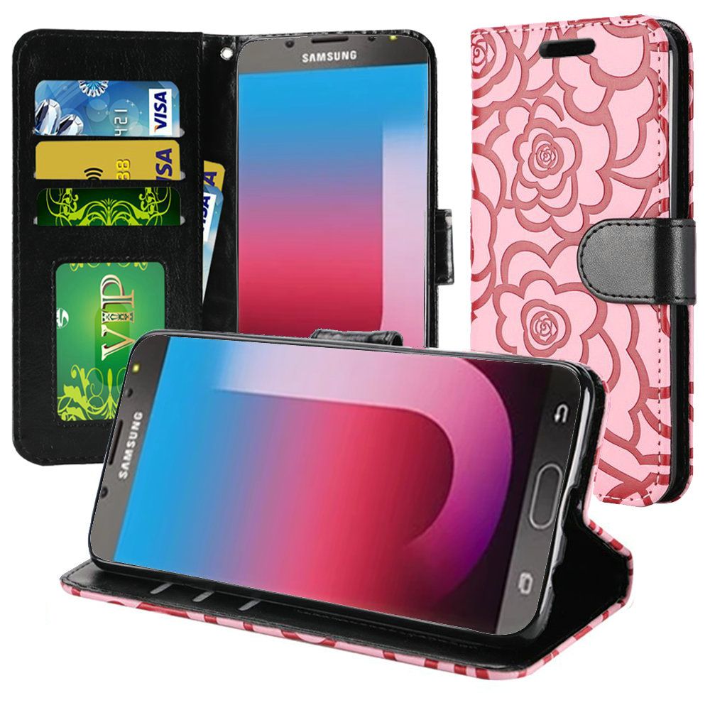 GSA Textured Rose Flip Wallet Case For Samsung J7(2018)/J737 - Pink