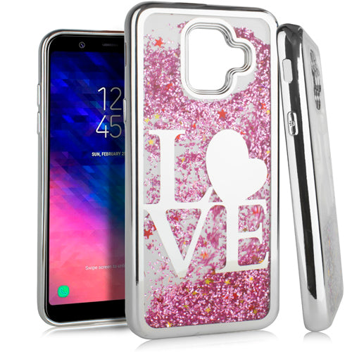 Emax Liquid Glitter "Love" Case for Samsung Galaxy A6 - Silver
