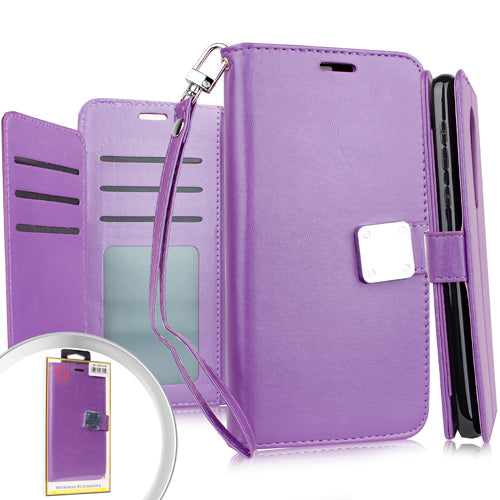 Emax Leather Flip Wallet Case for Samsung Galaxy A6 - Purple