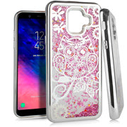Emax Liquid Glitter Owl Case for the Samsung Galaxy A6 - Silver/Pink