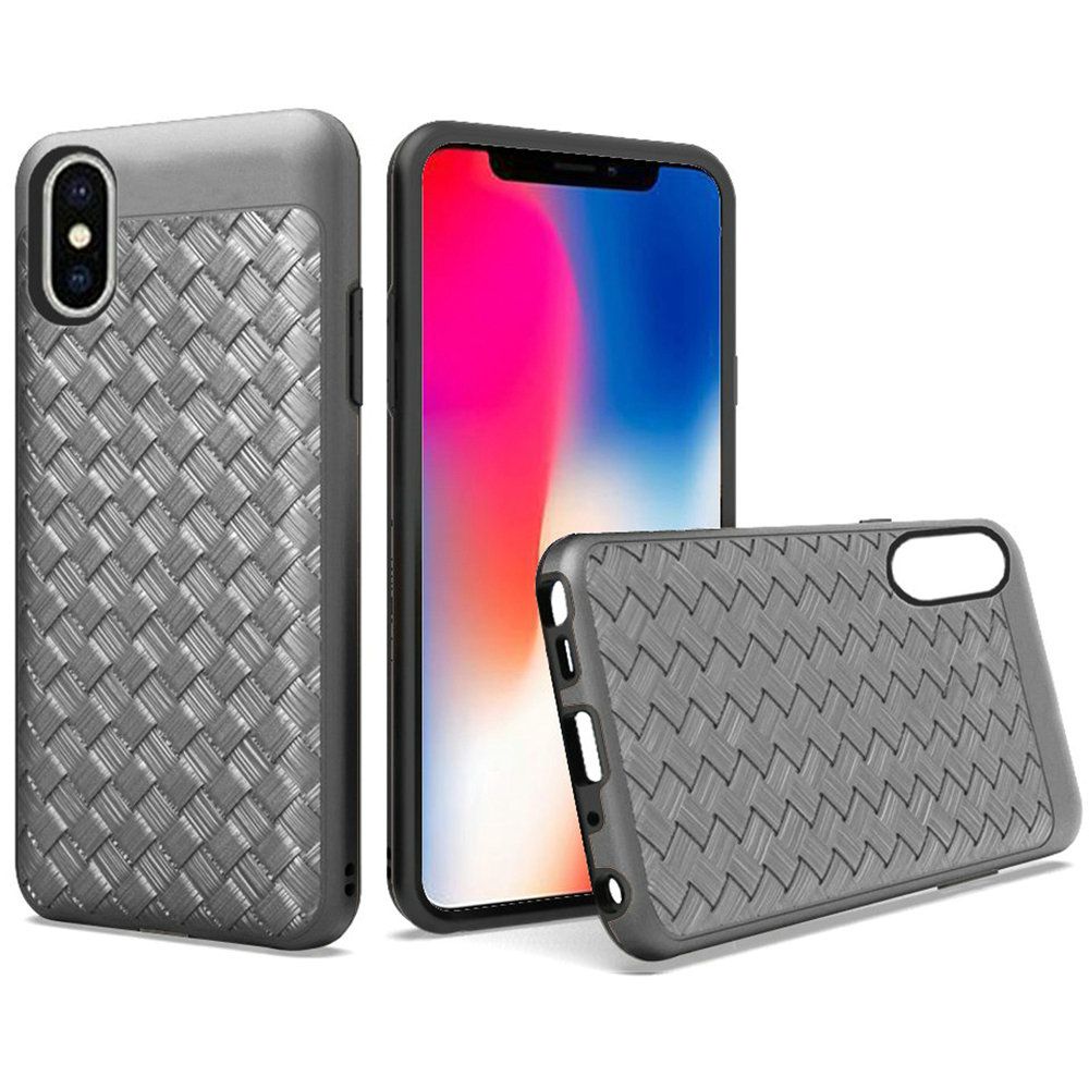 GSA Woven Textured Design Hybrid Case For iPhone X & XS (5.8") - Gray/Black