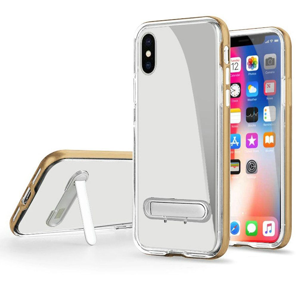 GSA Vitreous Crystal-Clear Kickstand Hybrid Case For iPhone X & XS - Clear/Gold