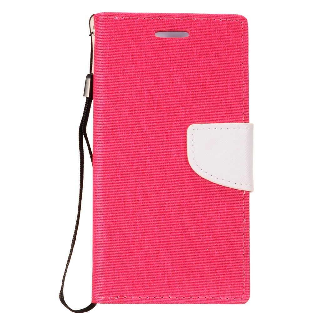 GSA Denim Fabric Flip Wallet Case LG K30, K10 Harmony2, White/Pink