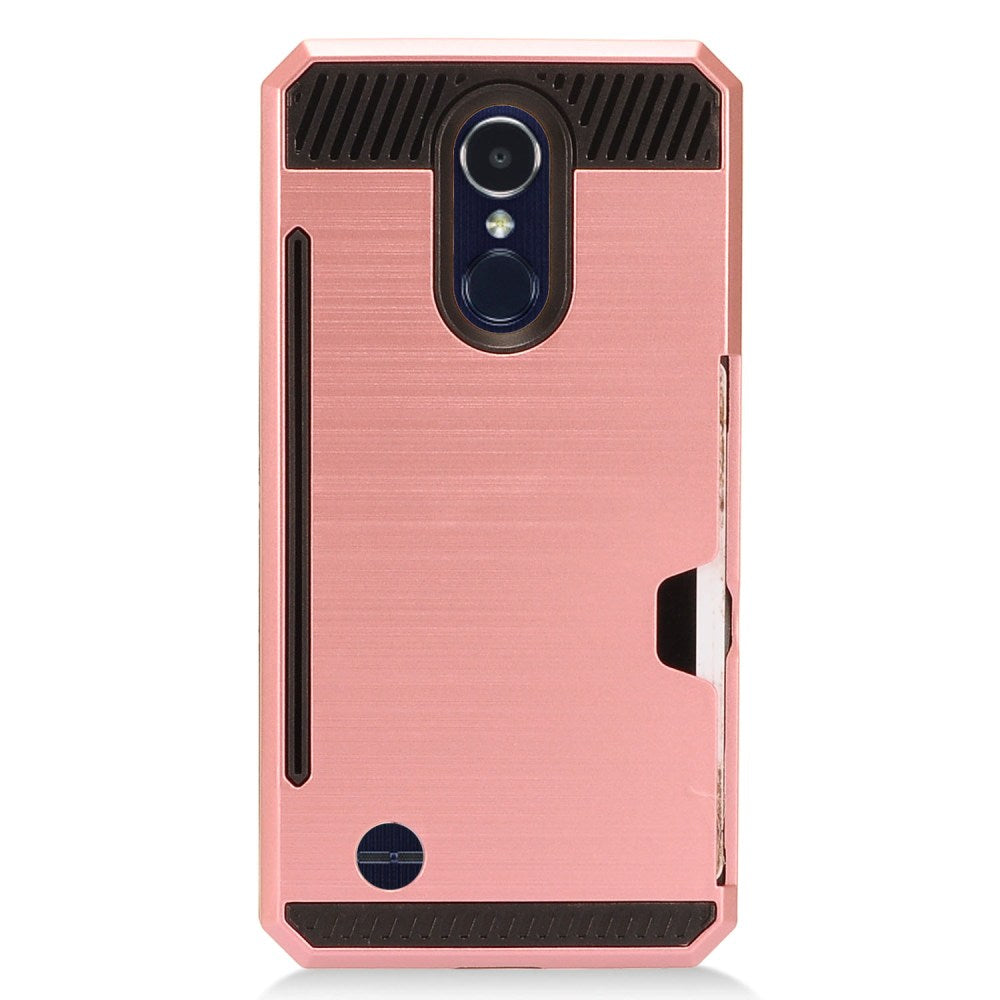 GSA Brushed Hybrid Hard Case Card Slot for LG Aristo 2, 3 Aristo 2 Plus, Black/Rose Gold