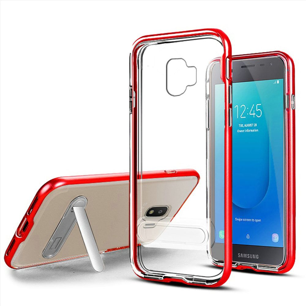 GSA Crystal Clear Hybrid Kickstand Case For Samsung Galaxy J2 Core Red