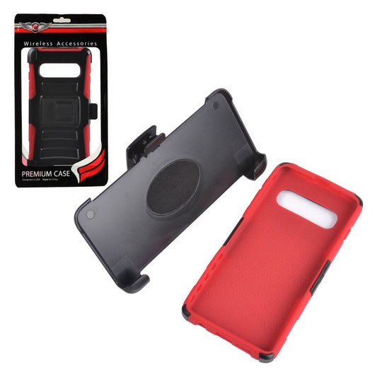 GSA Car Armor Holster Case Stand for Samsung Galaxy S10 (6.1") Black Red