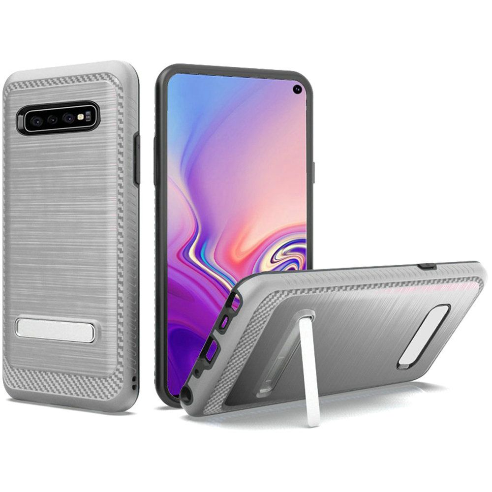 GSA Brushed Hybrid Case w/Kickstand for Samsung S10 (6.1") - Silver