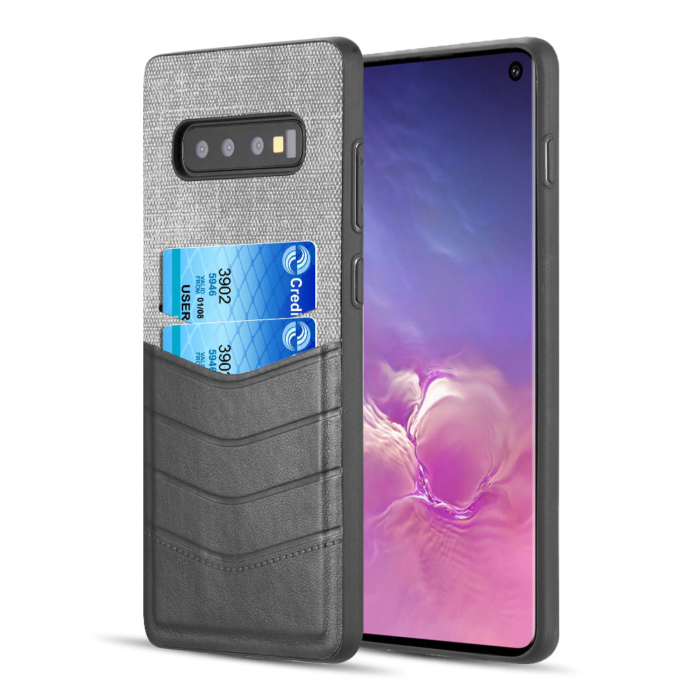 GSA Canvas/Leather Case Credit Card Slot for Samsung Galaxy S10 (6.1") - Gray/Black