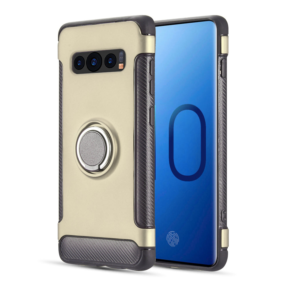 GSA Anti-Slip Hybrid Case w/Magnetic Ring for Samsung S10 (6.1") - Gold