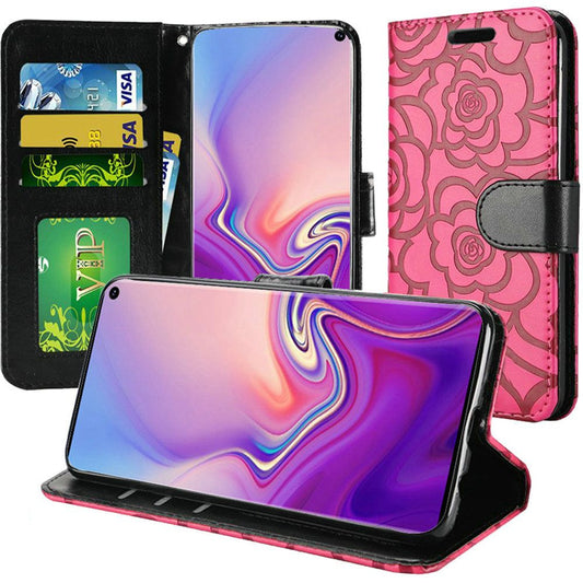 GSA Embossed Rose Flip Wallet Case for Samsung S10e (5.8") - Hot Pink