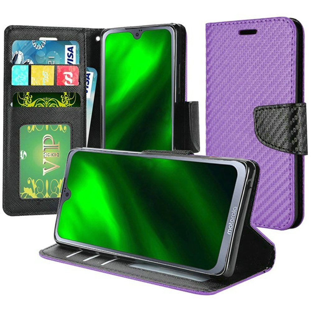 GSA Carbon Fiber Wallet Case for Moto G7 Power G7 Supra Purple Black