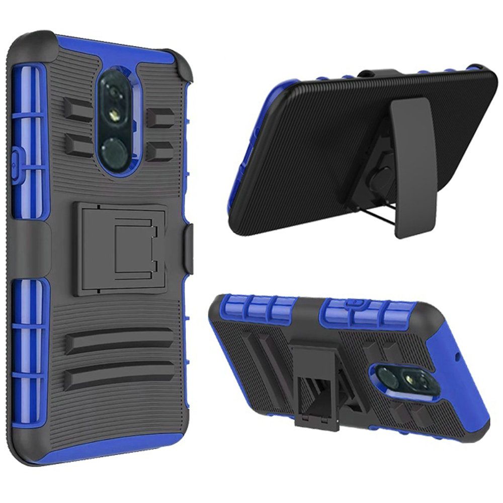 GSA Rubberized Holster Clip Kickstand Case for LG Stylo 5 - Black Dark Blue
