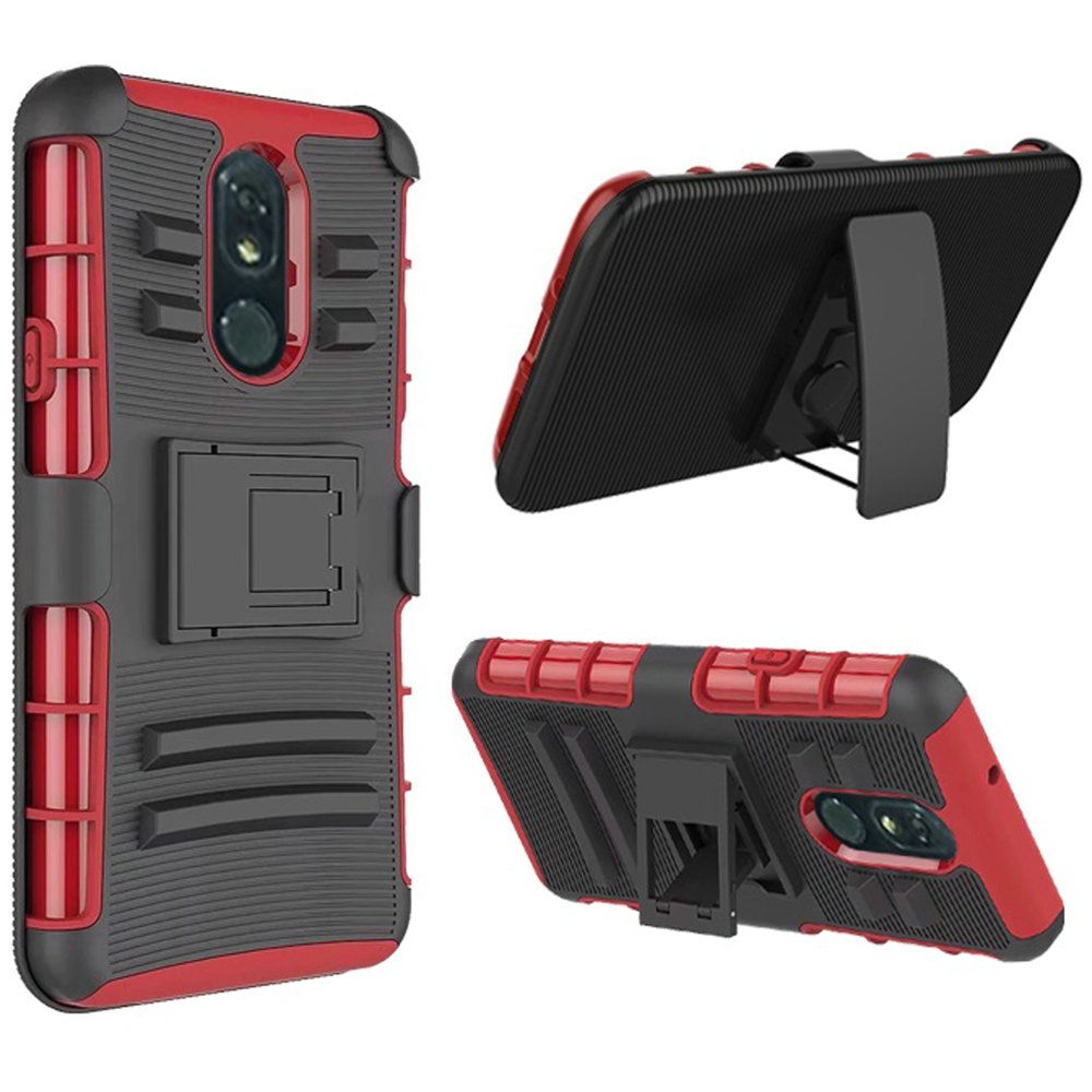 GSA Rubberized Hybrid Kickstand Case w/Holster For LG Stylo 5 - Black/Red