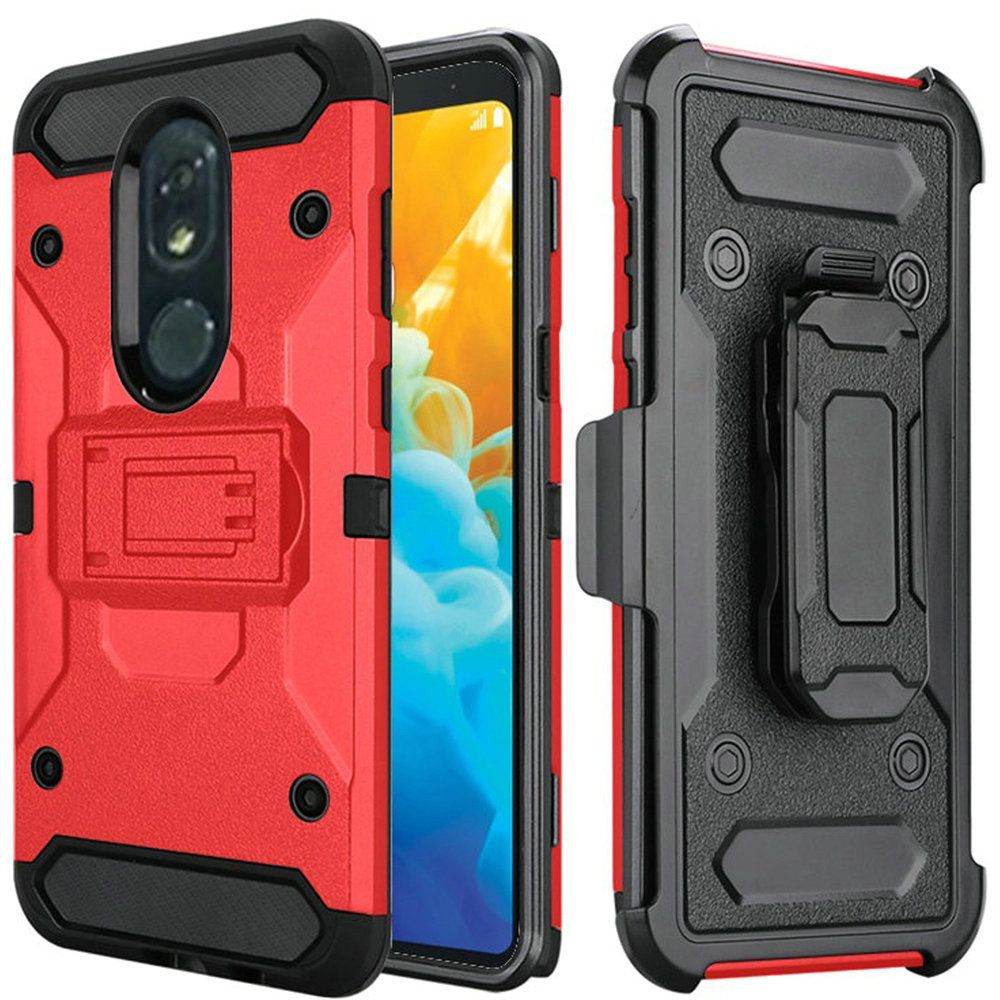 GSA For LG Stylo 5 Robust Rugged Kickstand Case w/Holster - Red/Black