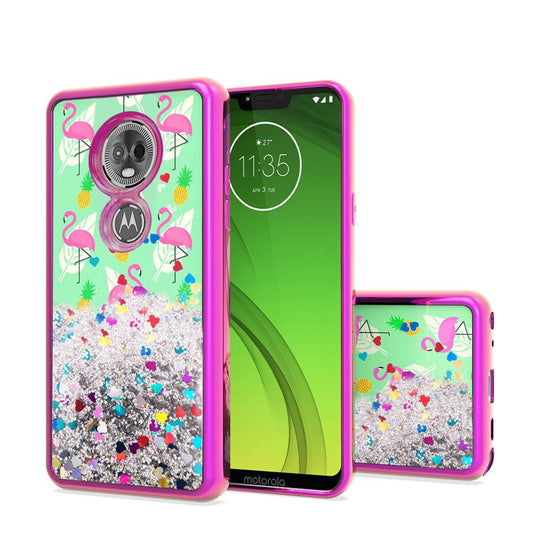 GSA Liquid Glitter Flamingo Image Case for Motorola Moto G7 Power & Supra - Hot Pink