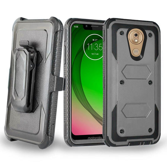 GSA Hexagon 3-in-1 Holster Case for Motorola Moto G7 Play, XT1952 Gray/Black