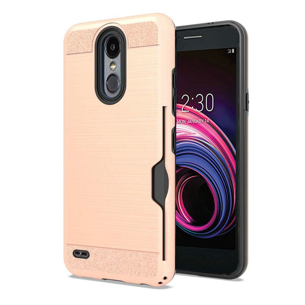 GSA Brushed Hybrid Case w/Card Slot For LG Aristo 2, 3, 2 Plus, 3 plus - Rose Gold