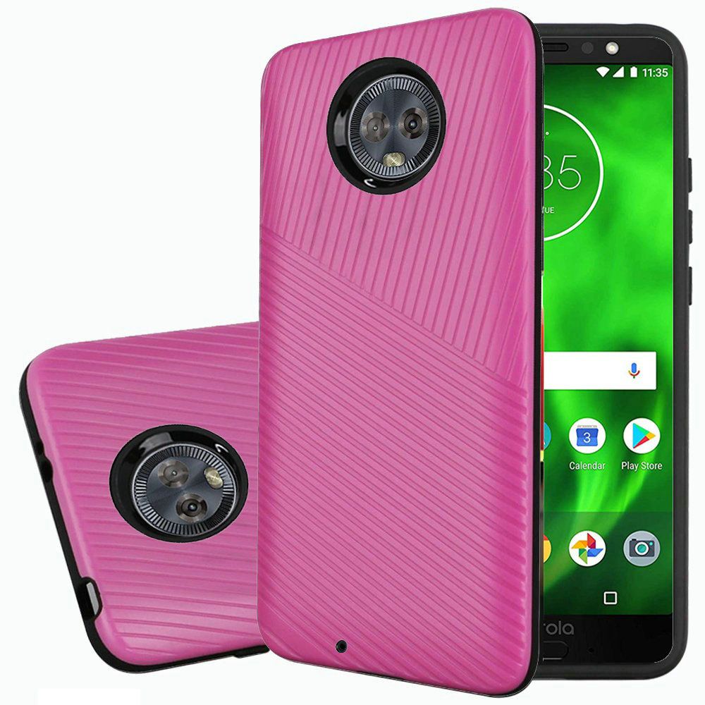 GSA Texture Embossed Lines Hybrid Case for Moto G7 Play - Hot Pink