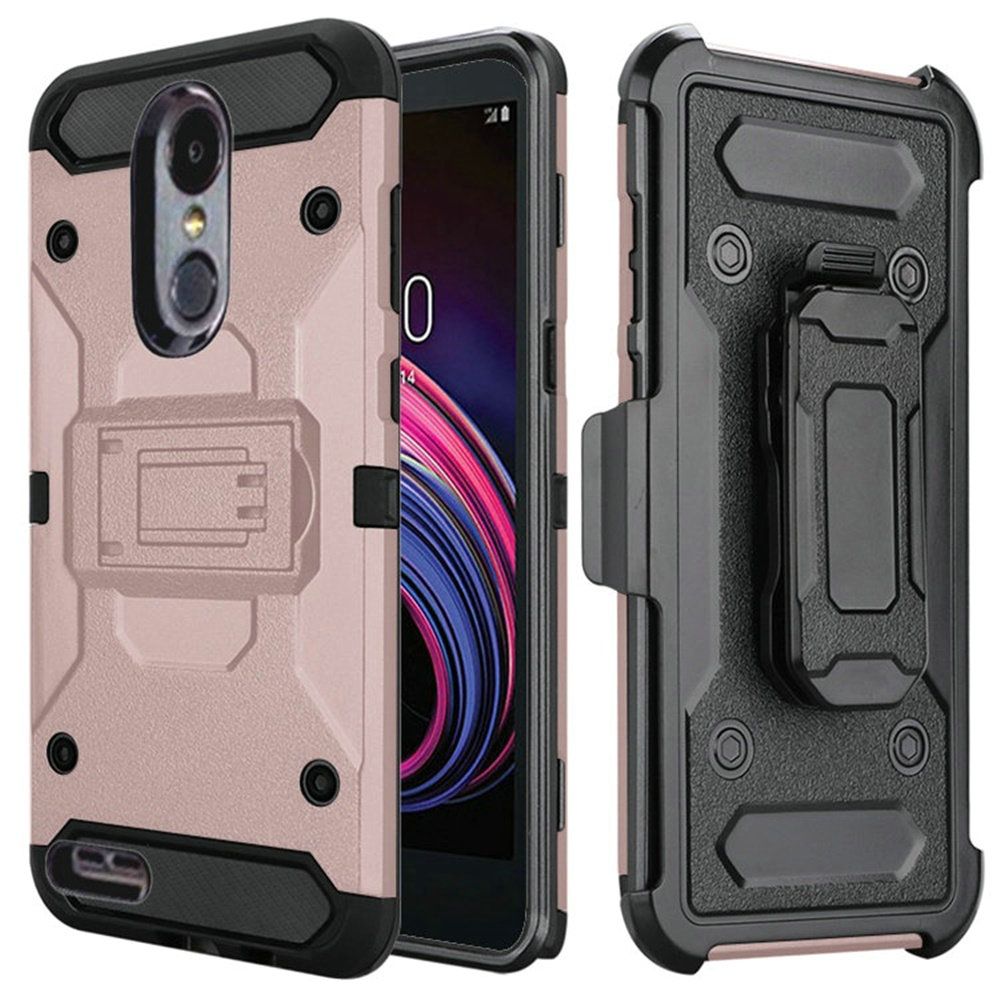 GSA Robust Rugged Hybrid Case w/Holster For LG (Aristo 2, 2 Plus, 3 Plus), Tribute Dynasty Rose Gold
