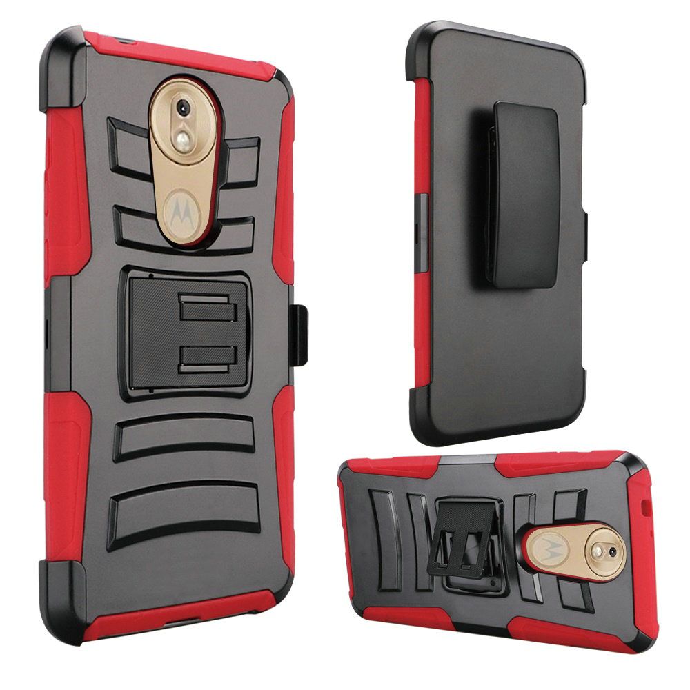 GSA Armor Hybrid Holster Case Stand For Motorola Moto E6 - Black Red