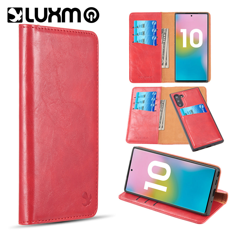 GSA Luxury Gentleman Folio Wallet Case for Samsung Galaxy Note 10 (6.3") - Red
