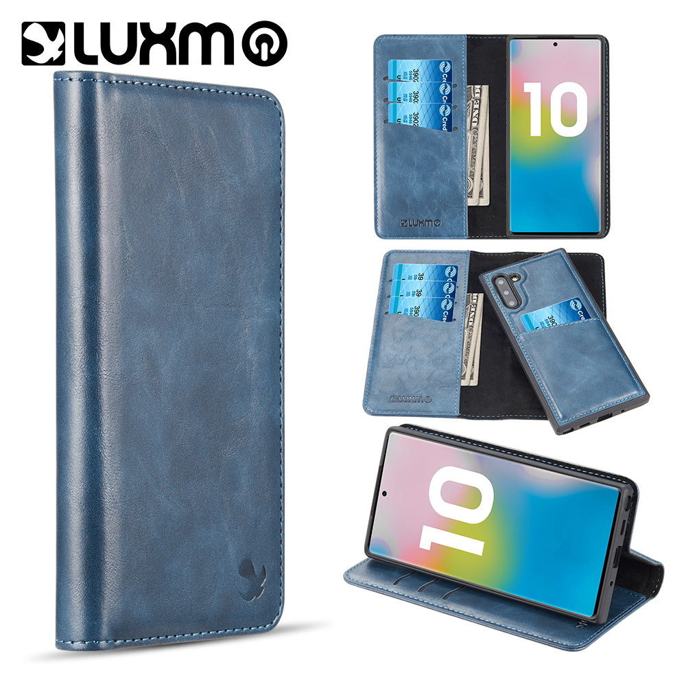 GSA Luxury Gentleman Folio Wallet Case for Samsung Galaxy Note 10 (6.3") - Blue