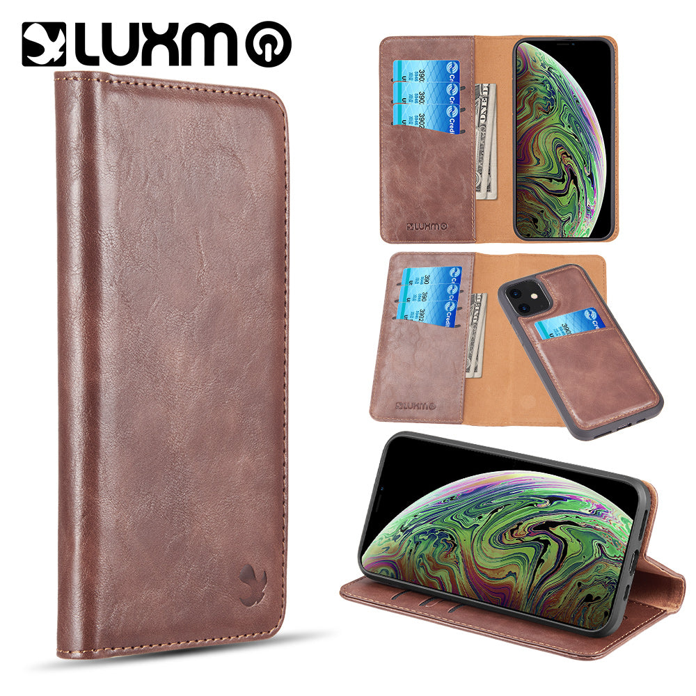 Luxmo Gentleman Magnetic Flip Leather Wallet Case For iPhone 11 (6.1") - Brown