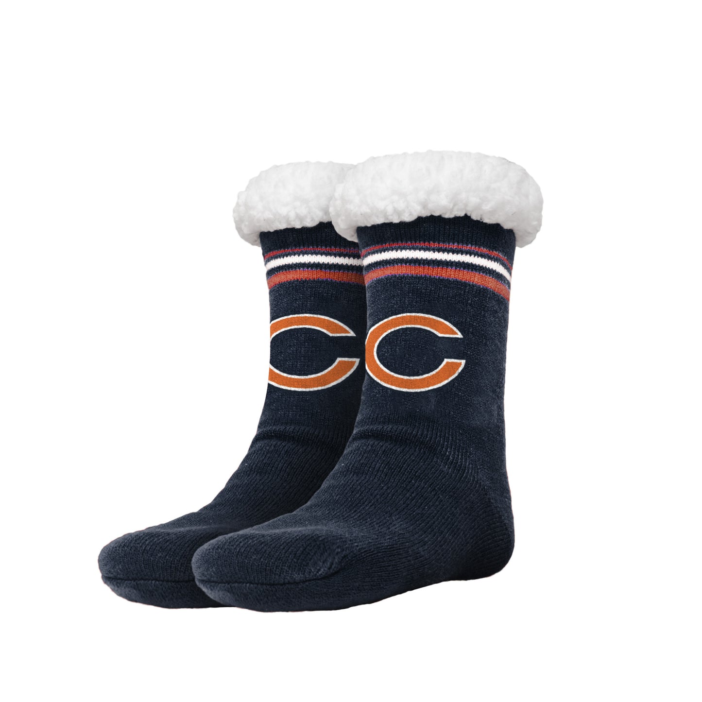FOCO NFL Chicago Bears Solid Stripe Logo Footy Slippers Non-Skid Bottom