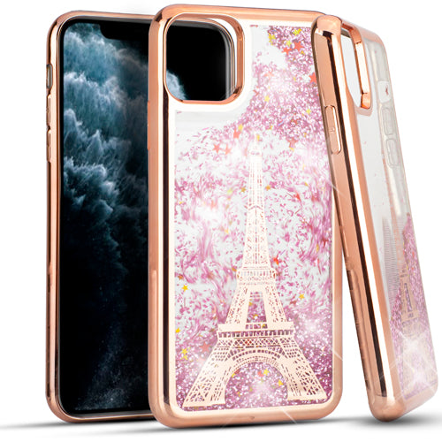 GSA Liquid Glitter Eiffel Tower Candy Case For iPhone 11 Pro Max - Rose Gold