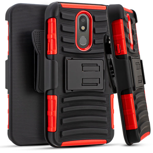 Emax Rubberized Holster Case w/Kickstand for LG Aristo 4 Plus - Black/Red
