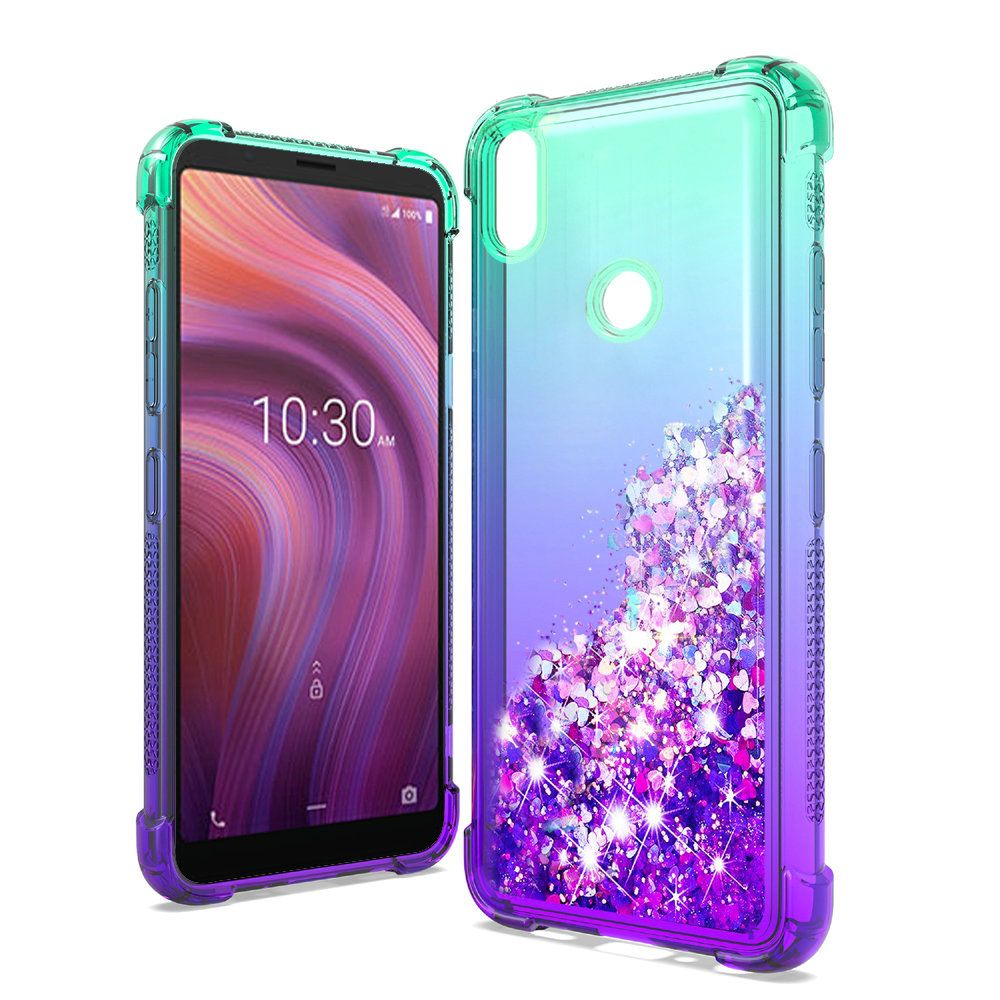 GSA Two-Tone Liquid Glitter Candy Case for Alcatel 3V (2019) - Teal/Purple