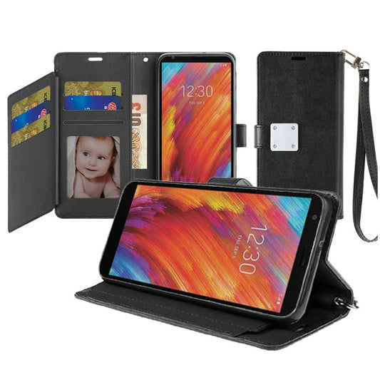 GSA Leather Flip Wallet Case for LG Aristo 4 Plus, Prime - Black