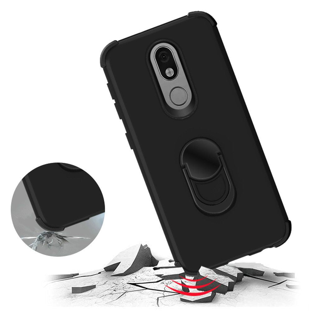 GSA Rubberized Hybrid Case w/Ring Stand for LG Aristo 4 Plus - Black